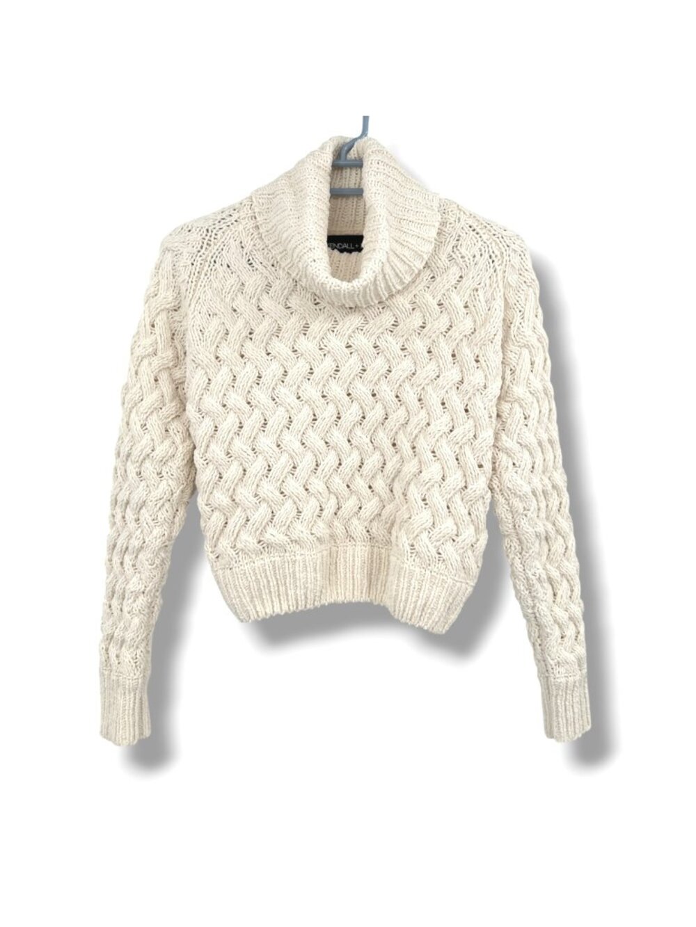 Kendall + Kylie Chunky Cable Knit Chenille Turtleneck Sweater Cream Size Small